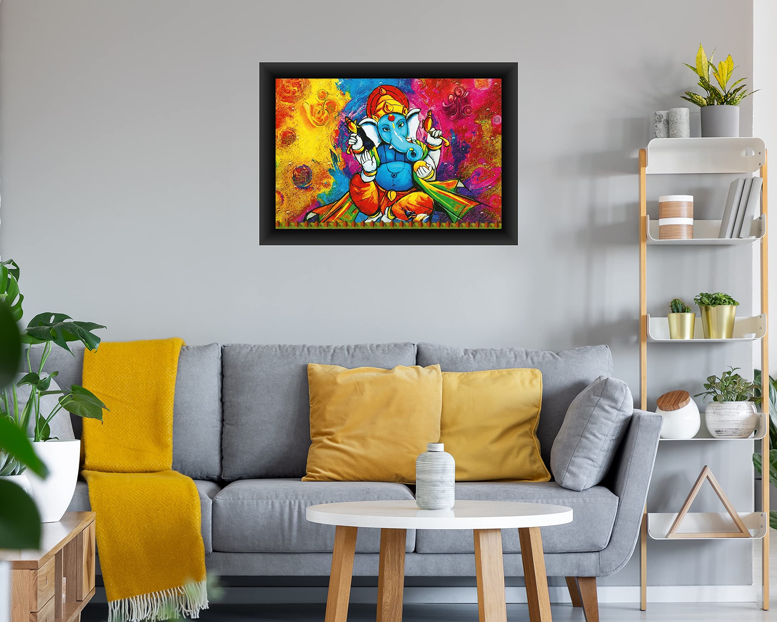 Poylaamo, Ganesh Ji Painting Ganesha Framed 14 * 20 inches Wall Painting for Living Room, Bedroom. (GA30)